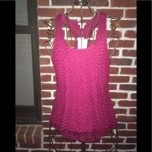 LUCKY BRAND CROCHET SWEATER TANK- BEET RED